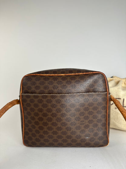 Vintage Celine Paris Triomphe Monogram Leather Shoulder Bag Brown
