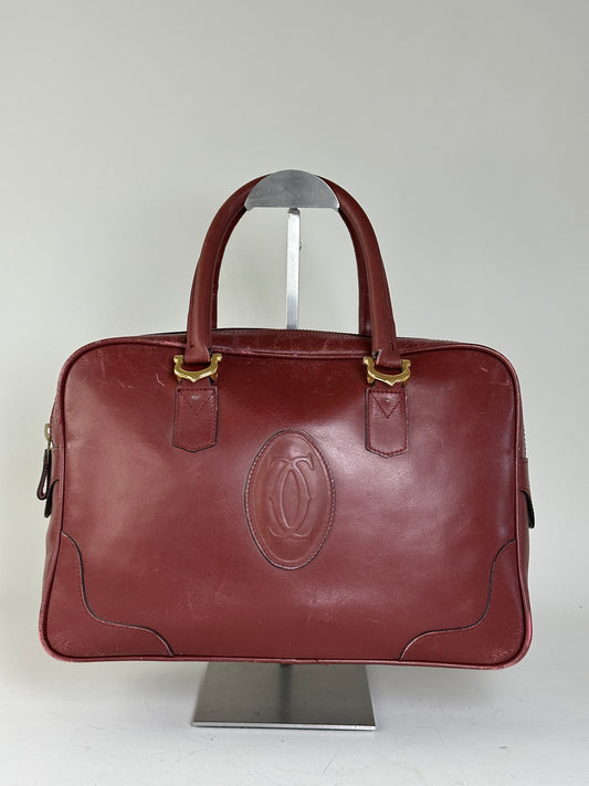 Vintage Cartier Leather Tote Bag Burgundy Gold-tone