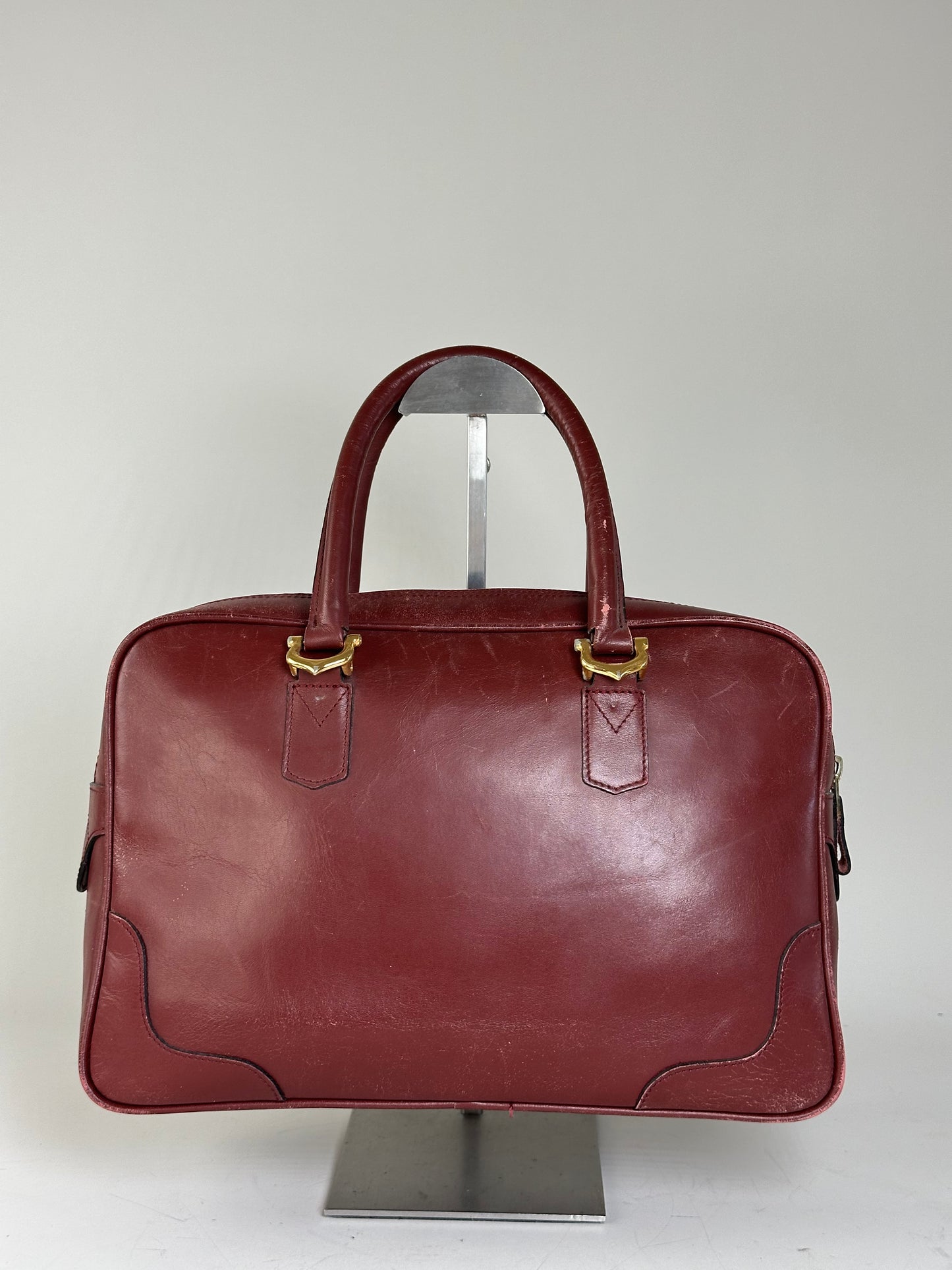 Vintage Cartier Leather Tote Bag Burgundy Gold-tone