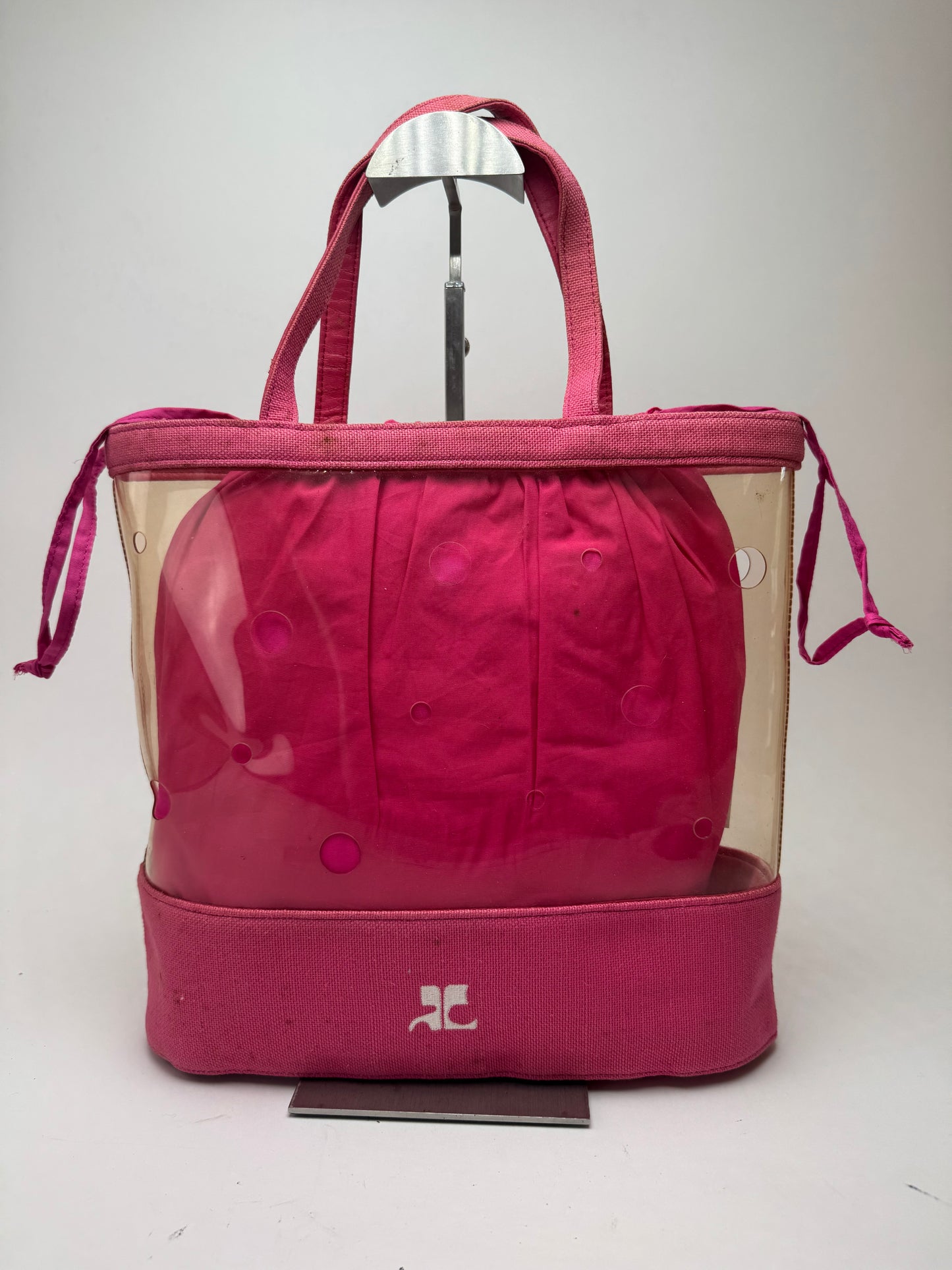 Sac 2 en 1 vintage Courrèges en toile PVC transparente Rose