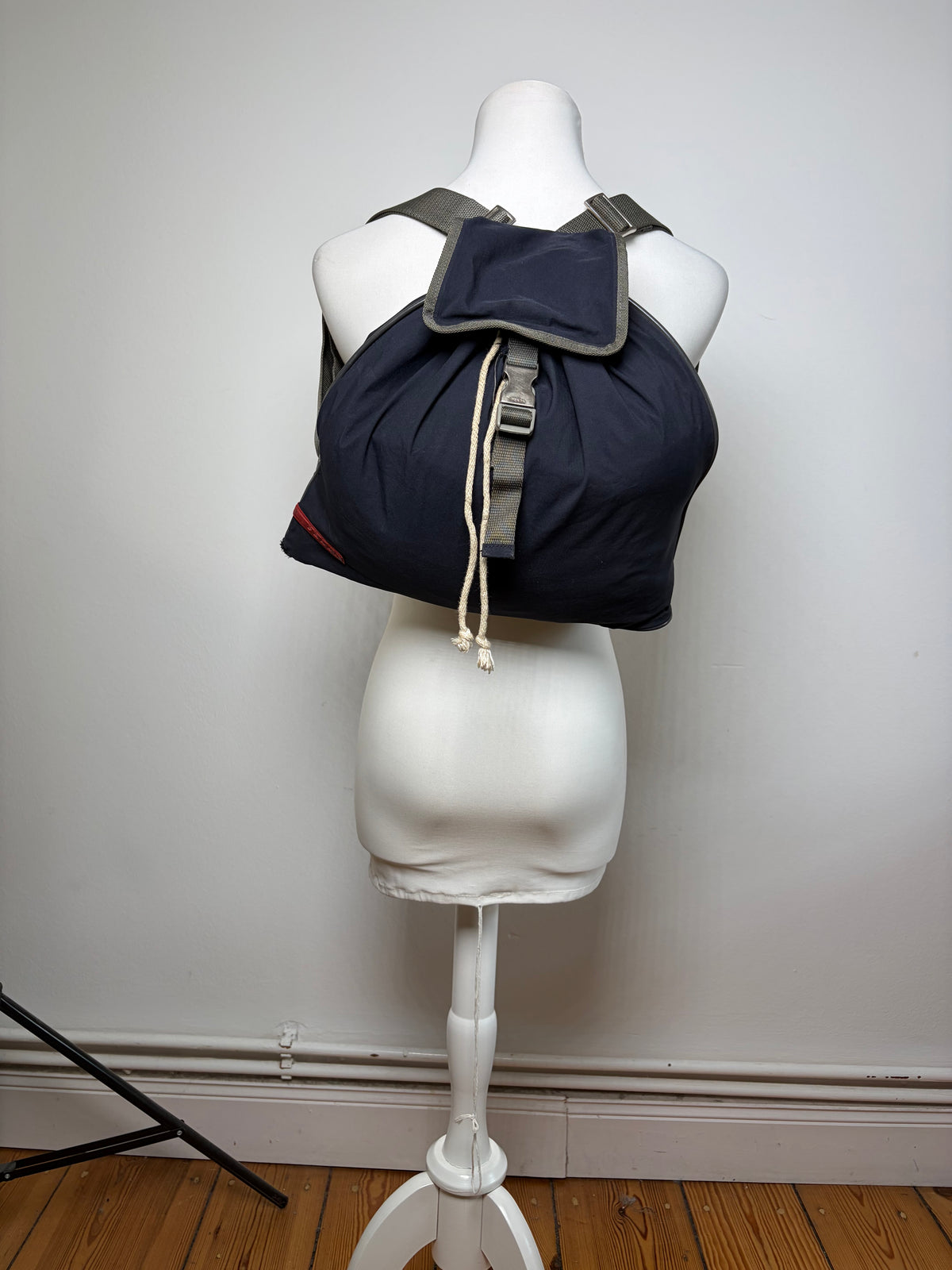 Vintage Prada Linea Rossa Drawstring Backpack Late 1990s Navy