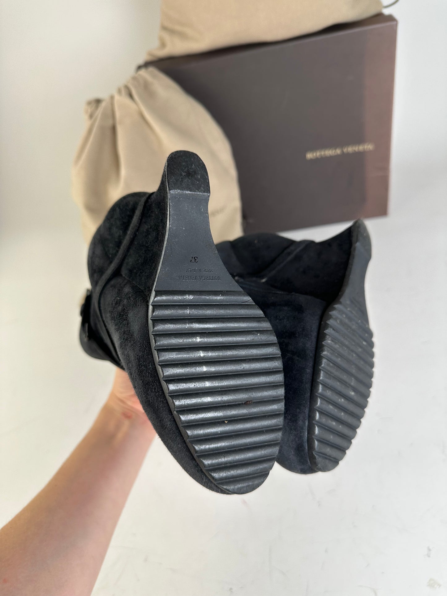 Vintage Bottega Veneta Suede Ankle Boots Black EU37