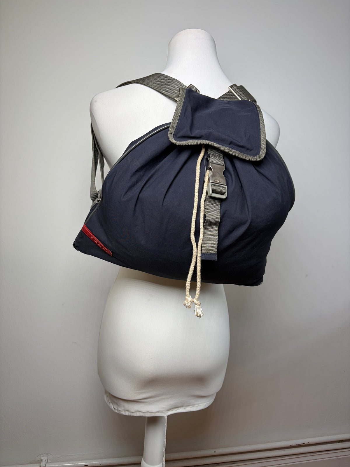 Vintage Prada Linea Rossa Drawstring Backpack Late 1990s Navy