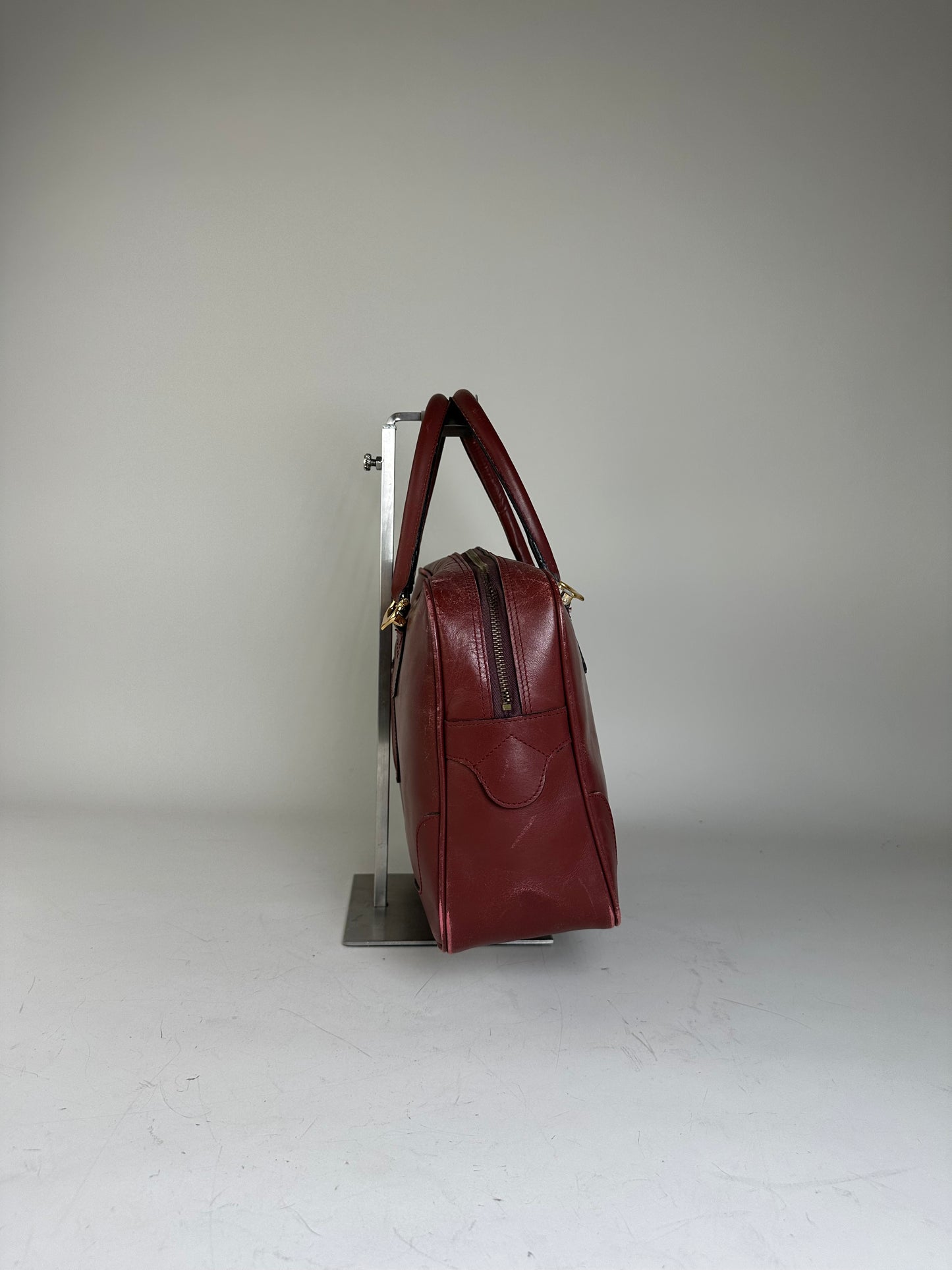 Vintage Cartier Leather Tote Bag Burgundy Gold-tone