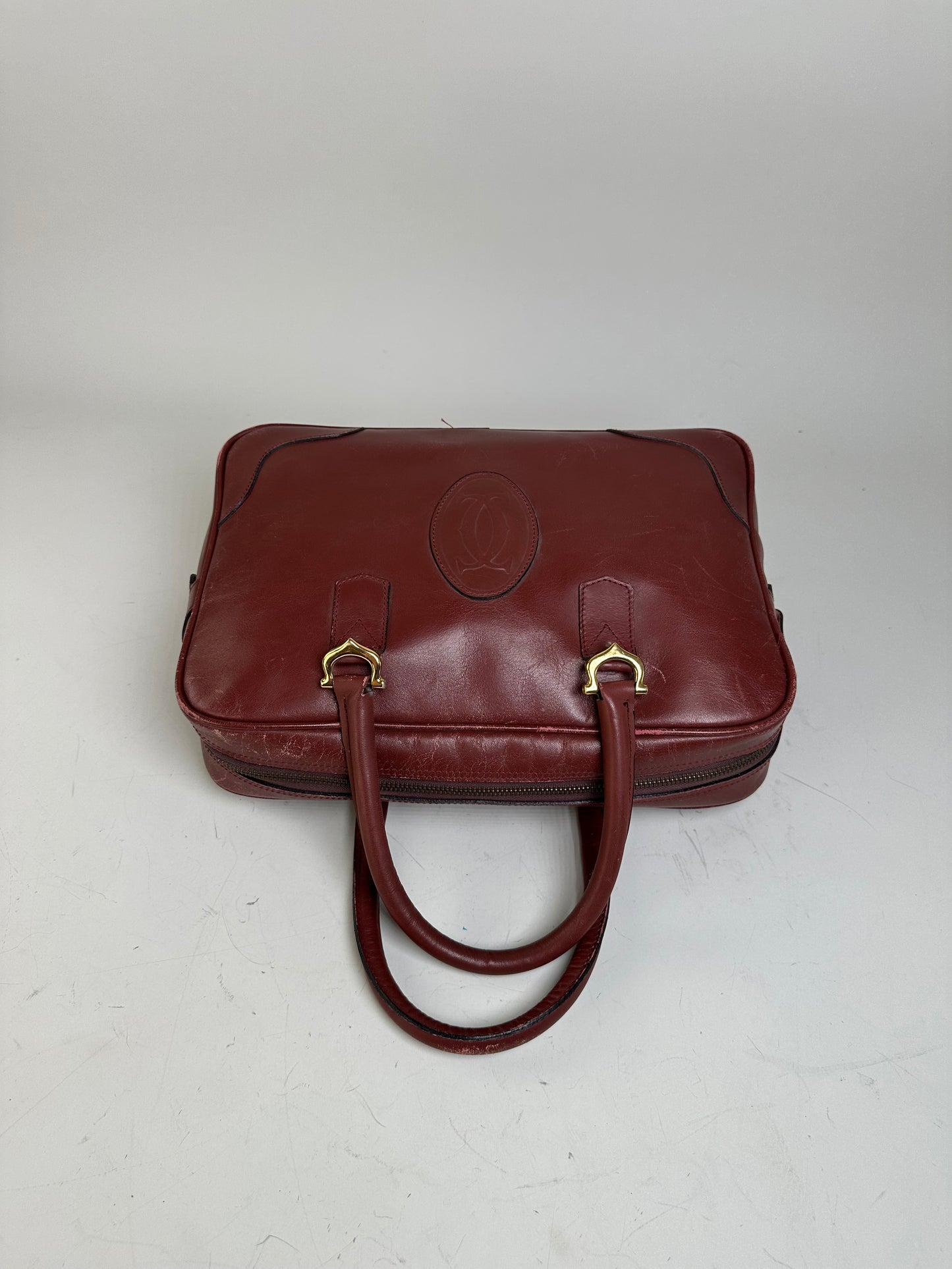 Vintage Cartier Leather Tote Bag Burgundy Gold-tone