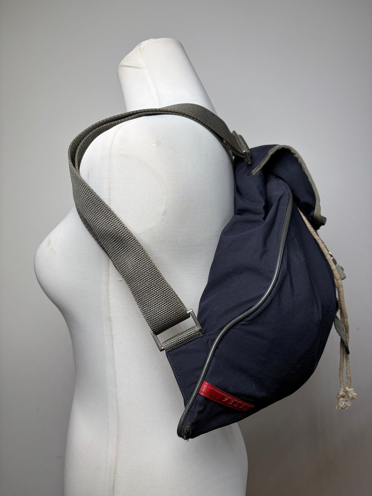 Vintage Prada Linea Rossa Drawstring Backpack Late 1990s Navy