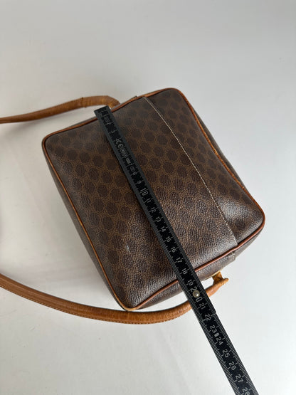 Vintage Celine Paris Triomphe Monogram Leather Shoulder Bag Brown