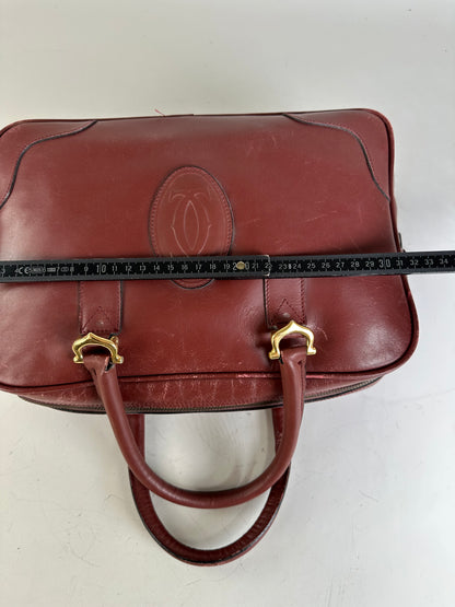 Vintage Cartier Leather Tote Bag Burgundy Gold-tone