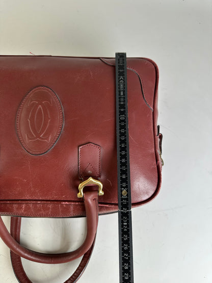 Vintage Cartier Leather Tote Bag Burgundy Gold-tone