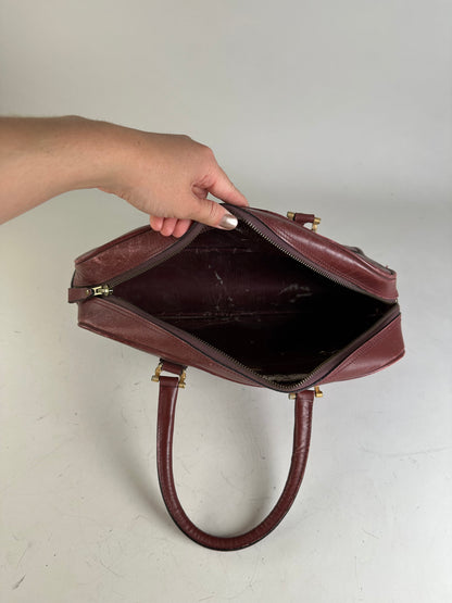 Vintage Cartier Leather Tote Bag Burgundy Gold-tone