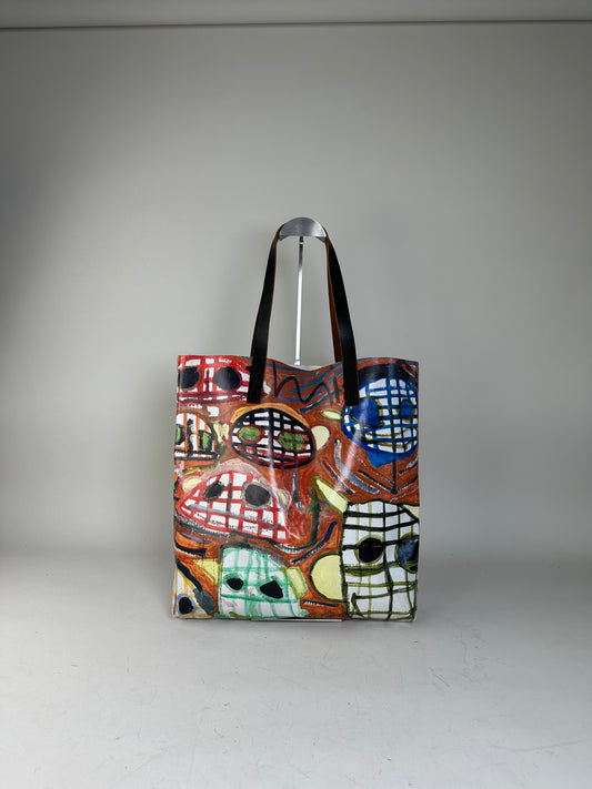 Vintage Marni Coated Canvas Tote Red Blue Green White
