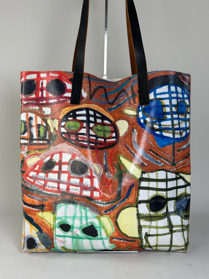 Vintage Marni Coated Canvas Tote Red Blue Green White