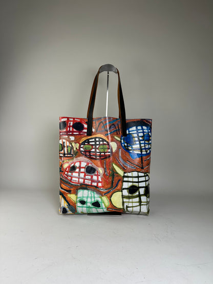 Vintage Marni Coated Canvas Tote Red Blue Green White