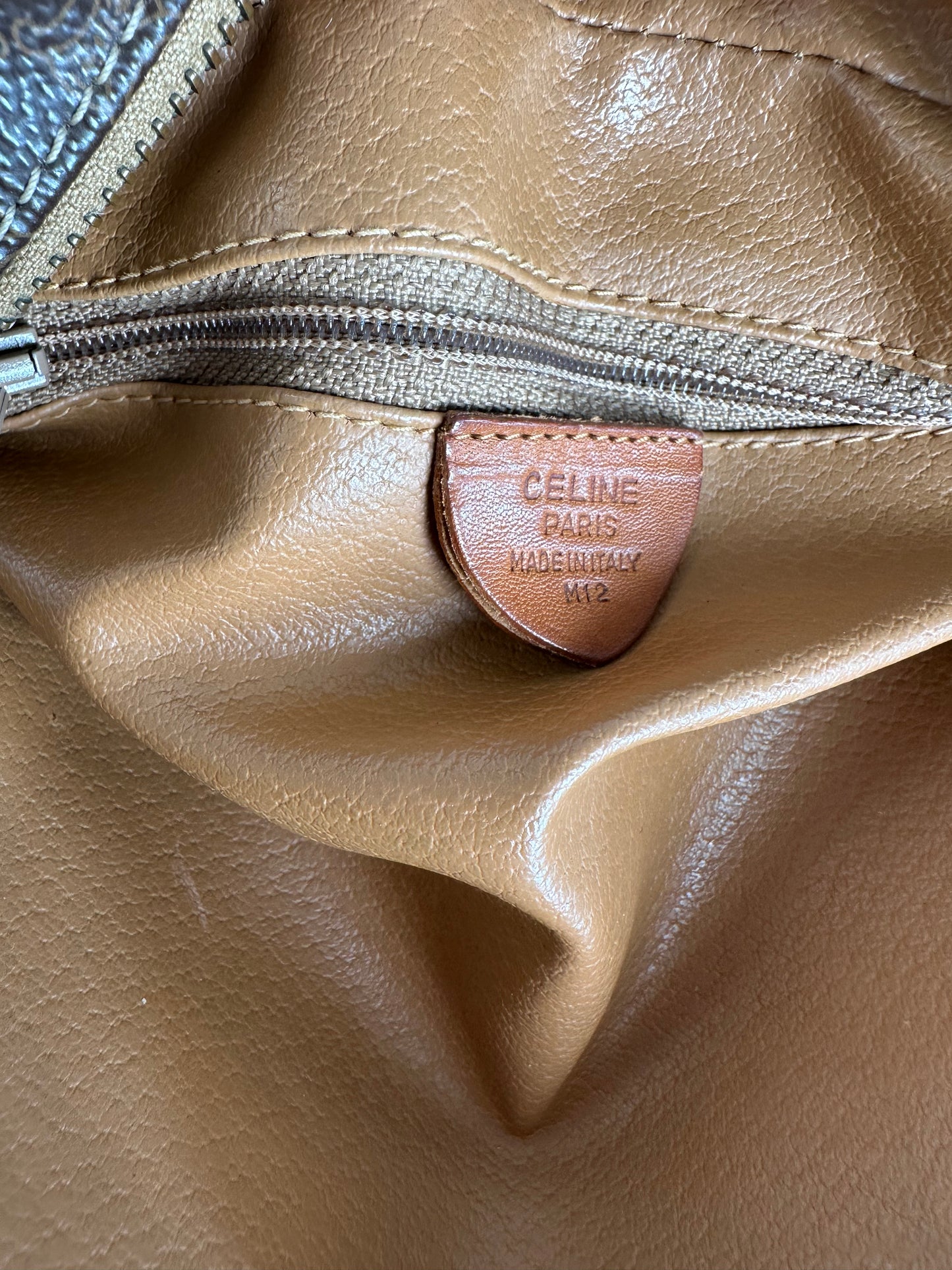 Vintage Celine Paris Triomphe Monogram Leather Shoulder Bag Brown