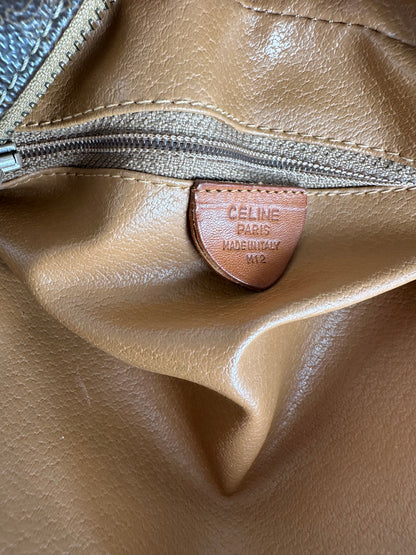 Vintage Celine Paris Triomphe Monogram Leather Shoulder Bag Brown