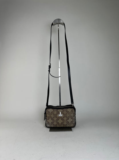 Vintage Vivienne Westwood Coated Canvas Crossbody Bag Beige Brown