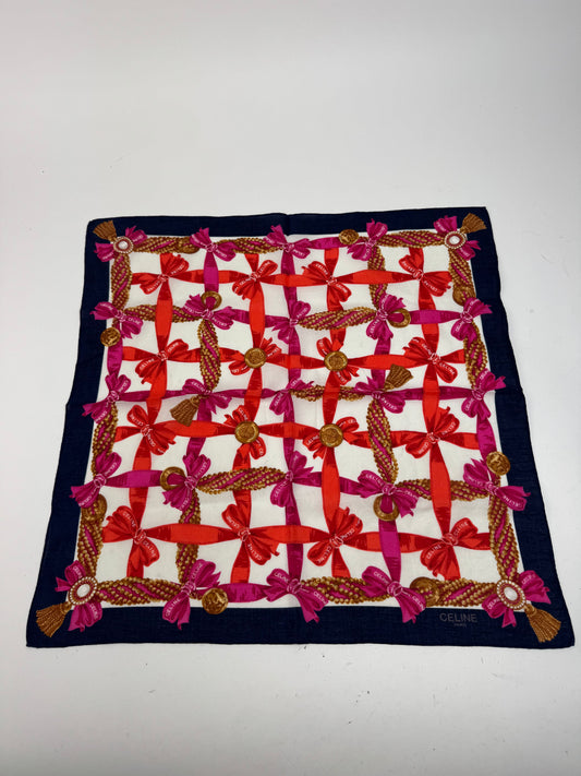 Vintage Celine Scarf white red Black Gold