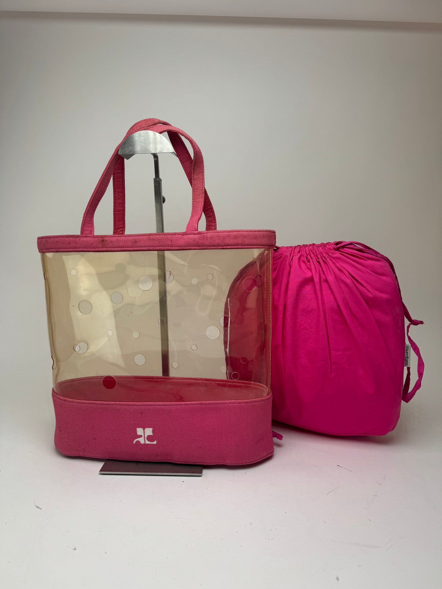 Sac 2 en 1 vintage Courrèges en toile PVC transparente Rose