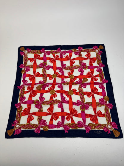 Foulard Céline vintage blanc rouge noir or