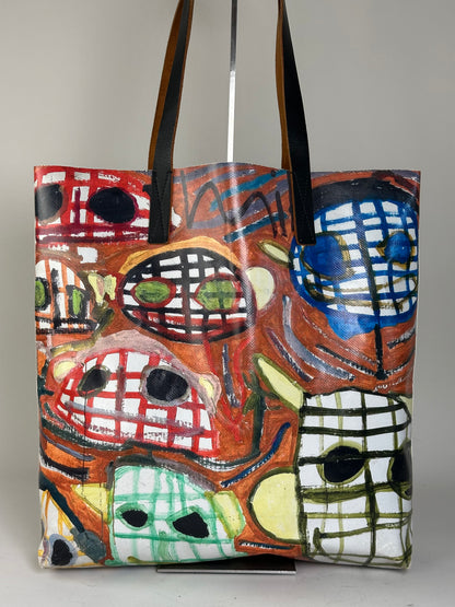 Vintage Marni Coated Canvas Tote Red Blue Green White