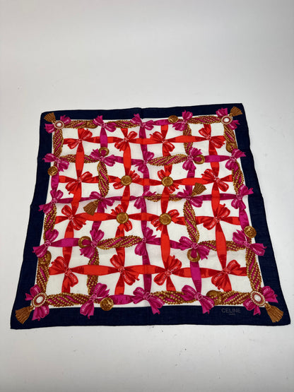 Foulard Céline vintage blanc rouge noir or