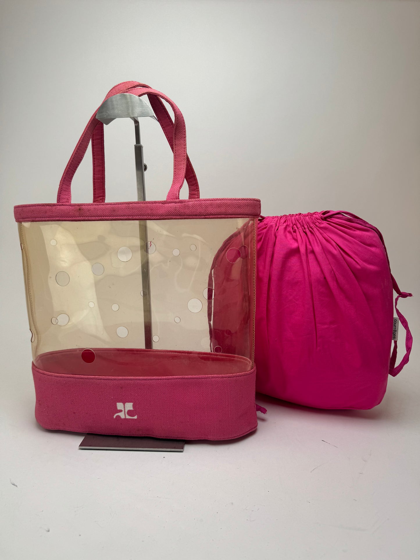 Sac 2 en 1 vintage Courrèges en toile PVC transparente Rose