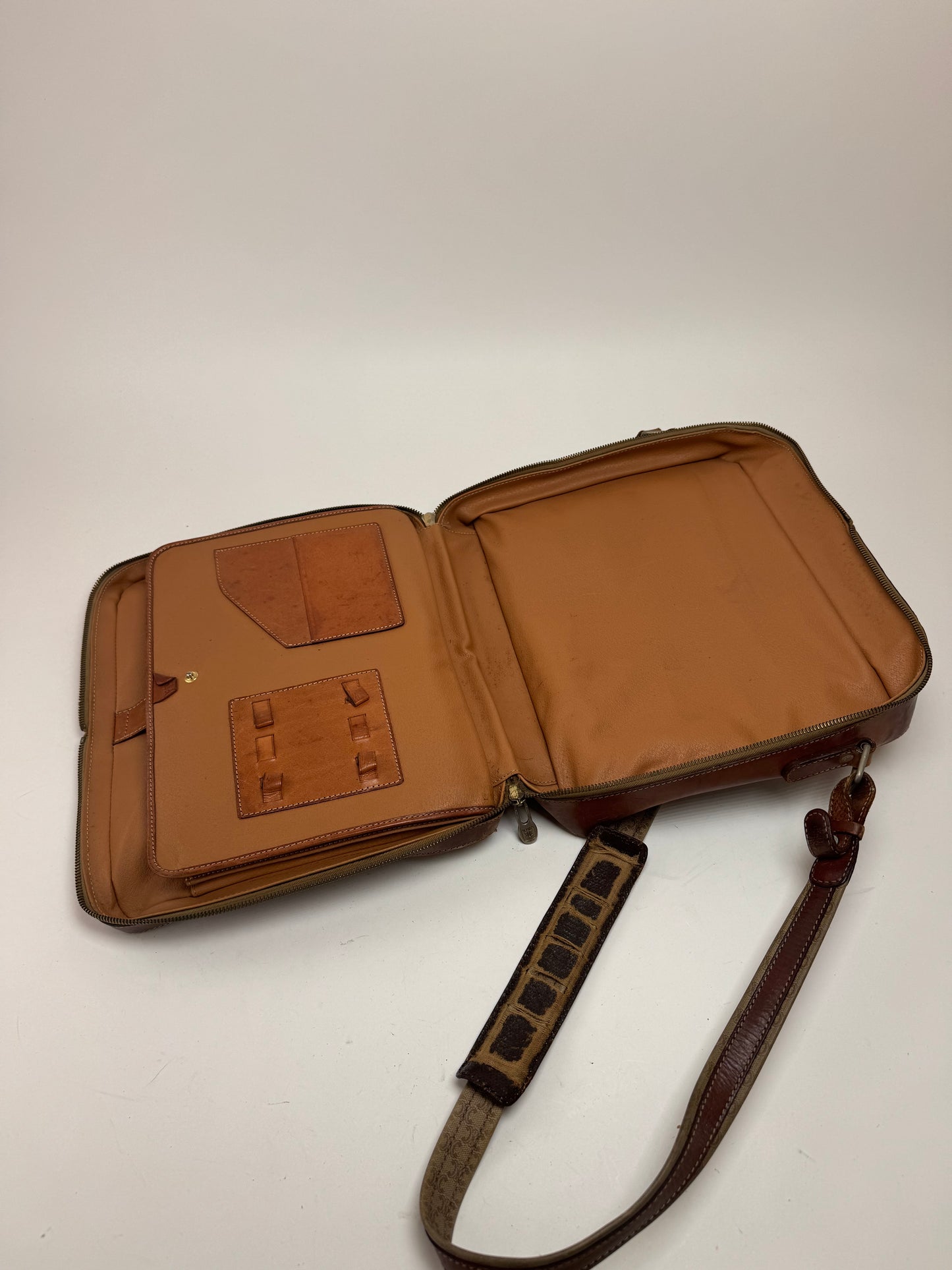 Vintage Celine Paris 2Way leather Triomphe Bag beige