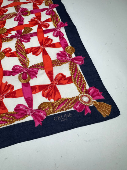 Foulard Céline vintage blanc rouge noir or