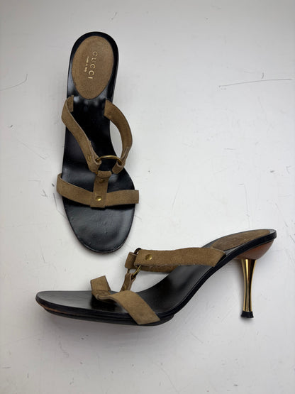 Vintage Gucci Suede Leather Heeled Sandals Brown Black EU37.5