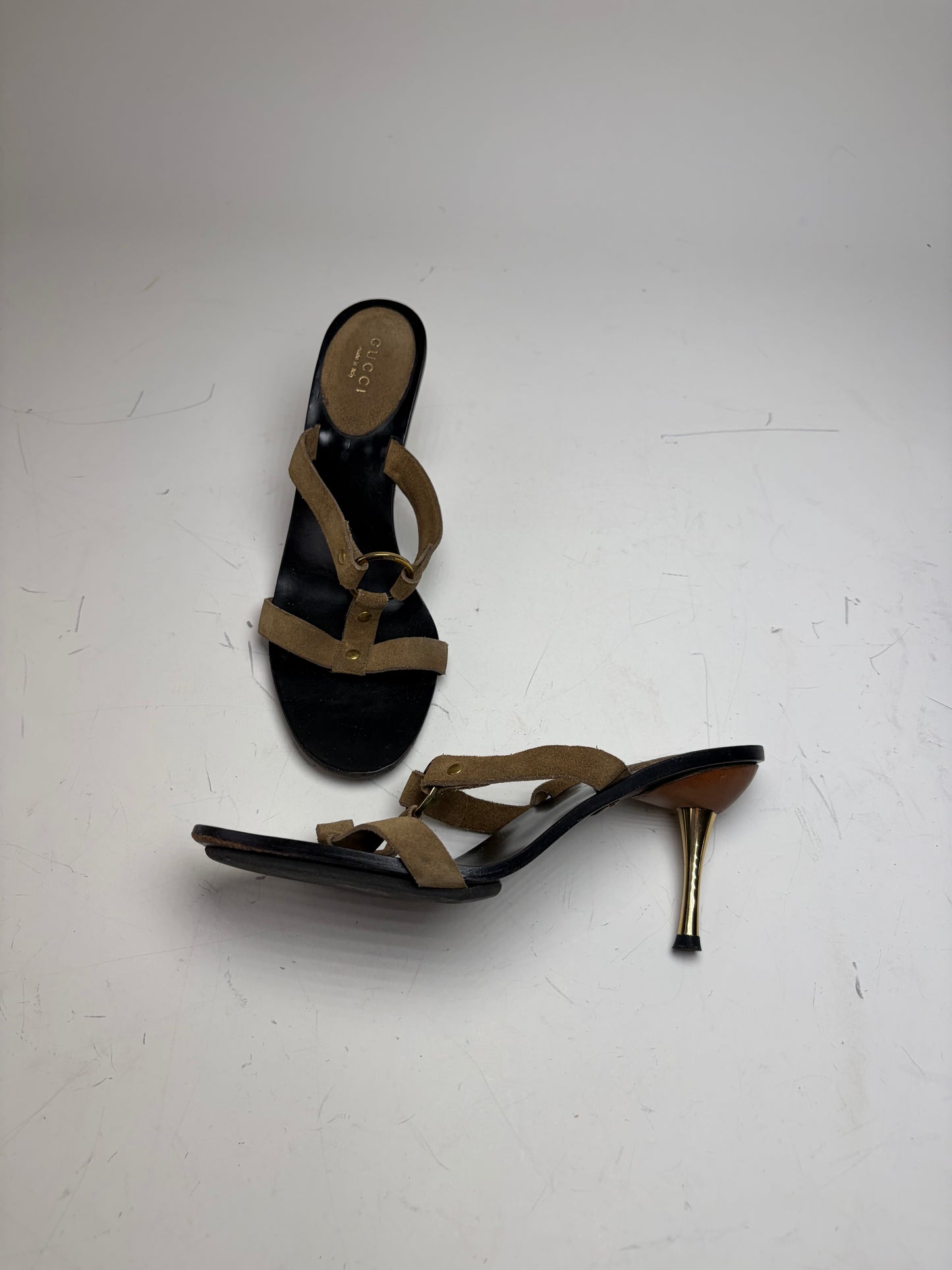 Vintage Gucci Suede Leather Heeled Sandals Brown Black EU37.5