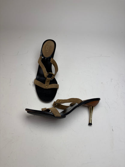 Vintage Gucci Suede Leather Heeled Sandals Brown Black EU37.5
