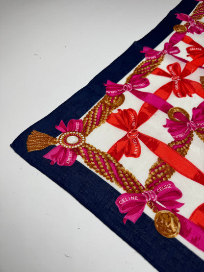 Foulard Céline vintage blanc rouge noir or