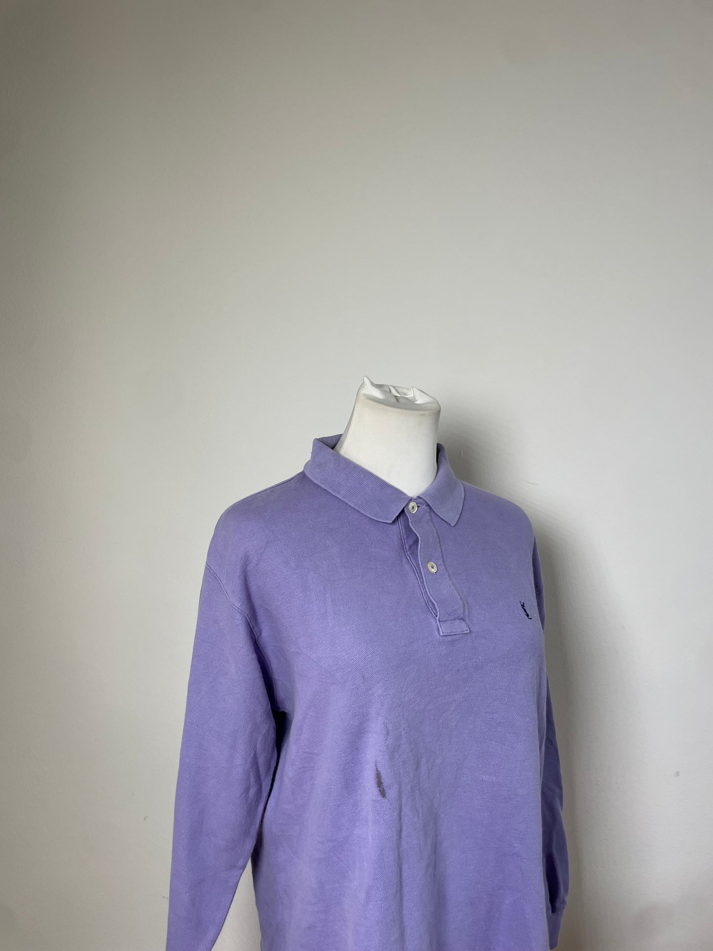 Vintage Yves Saint Laurent Cotton Long Sleeve Polo Light Purple M