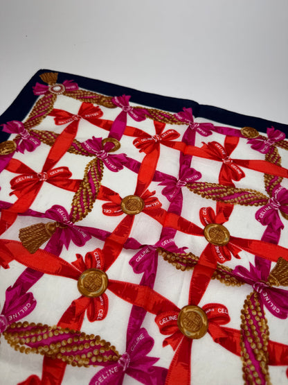 Foulard Céline vintage blanc rouge noir or