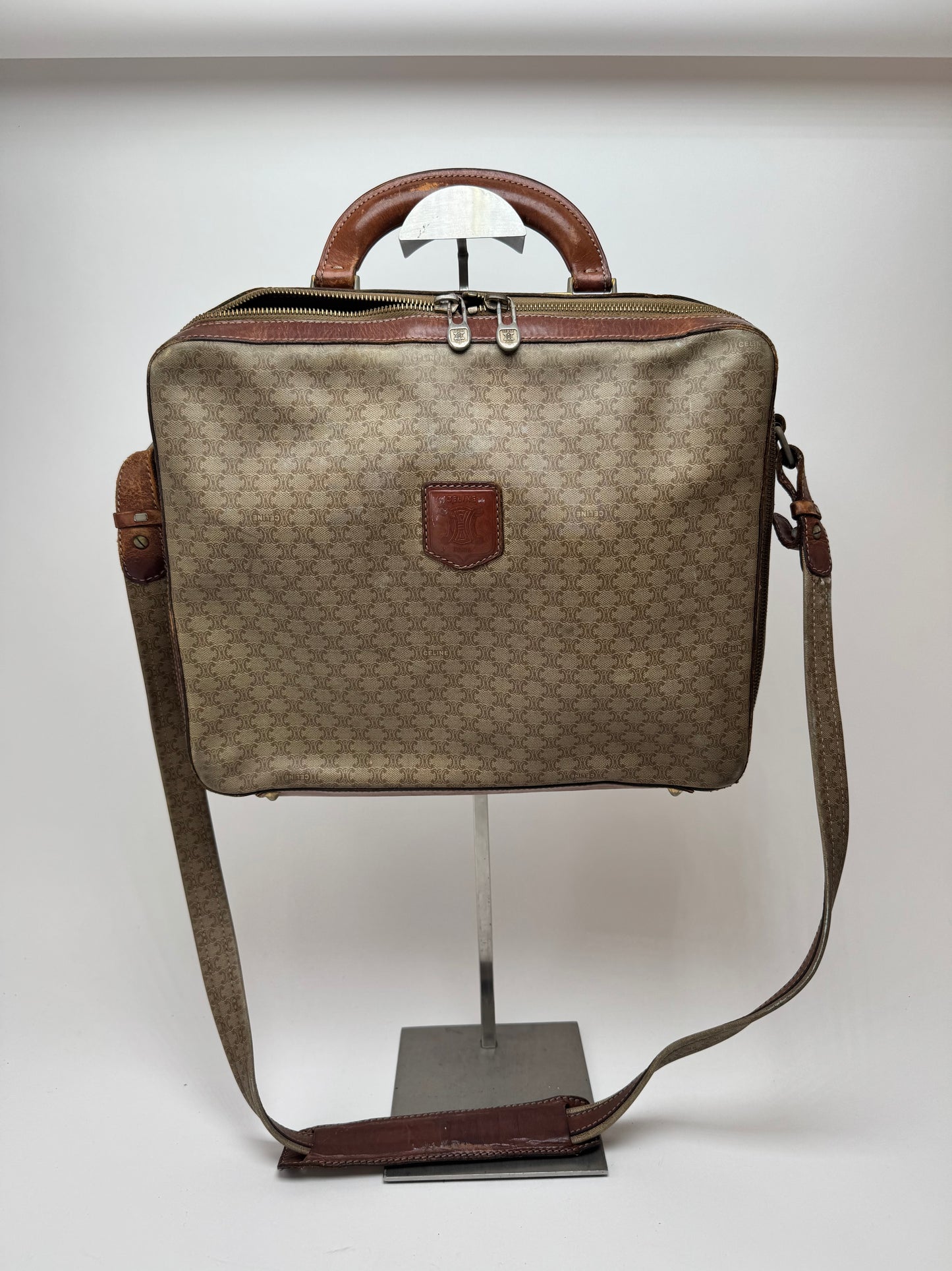 Vintage Celine Paris 2Way leather Triomphe Bag beige