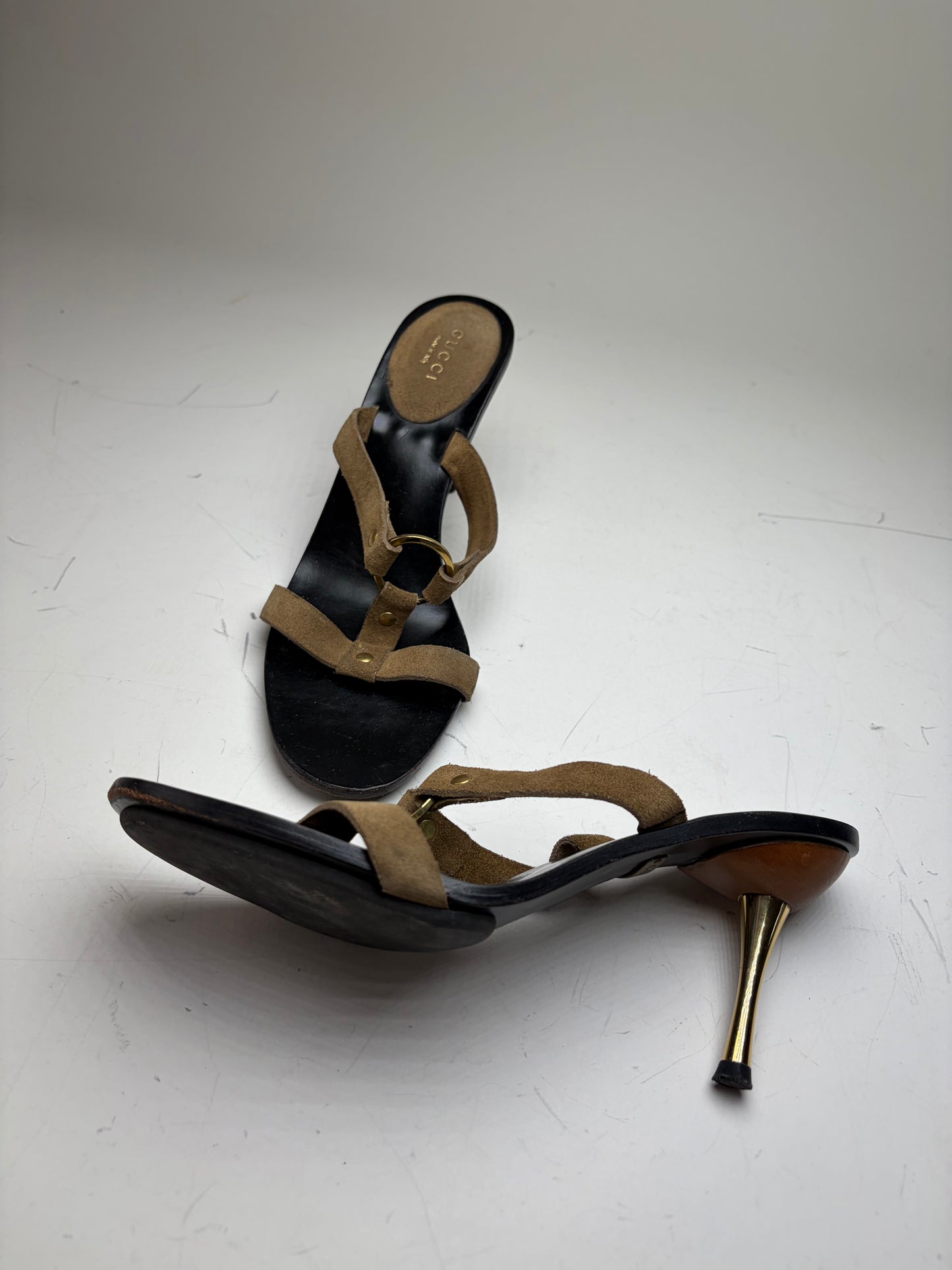 Vintage Gucci Suede Leather Heeled Sandals Brown Black EU37.5