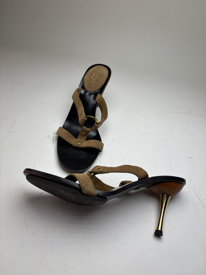 Vintage Gucci Suede Leather Heeled Sandals Brown Black EU37.5