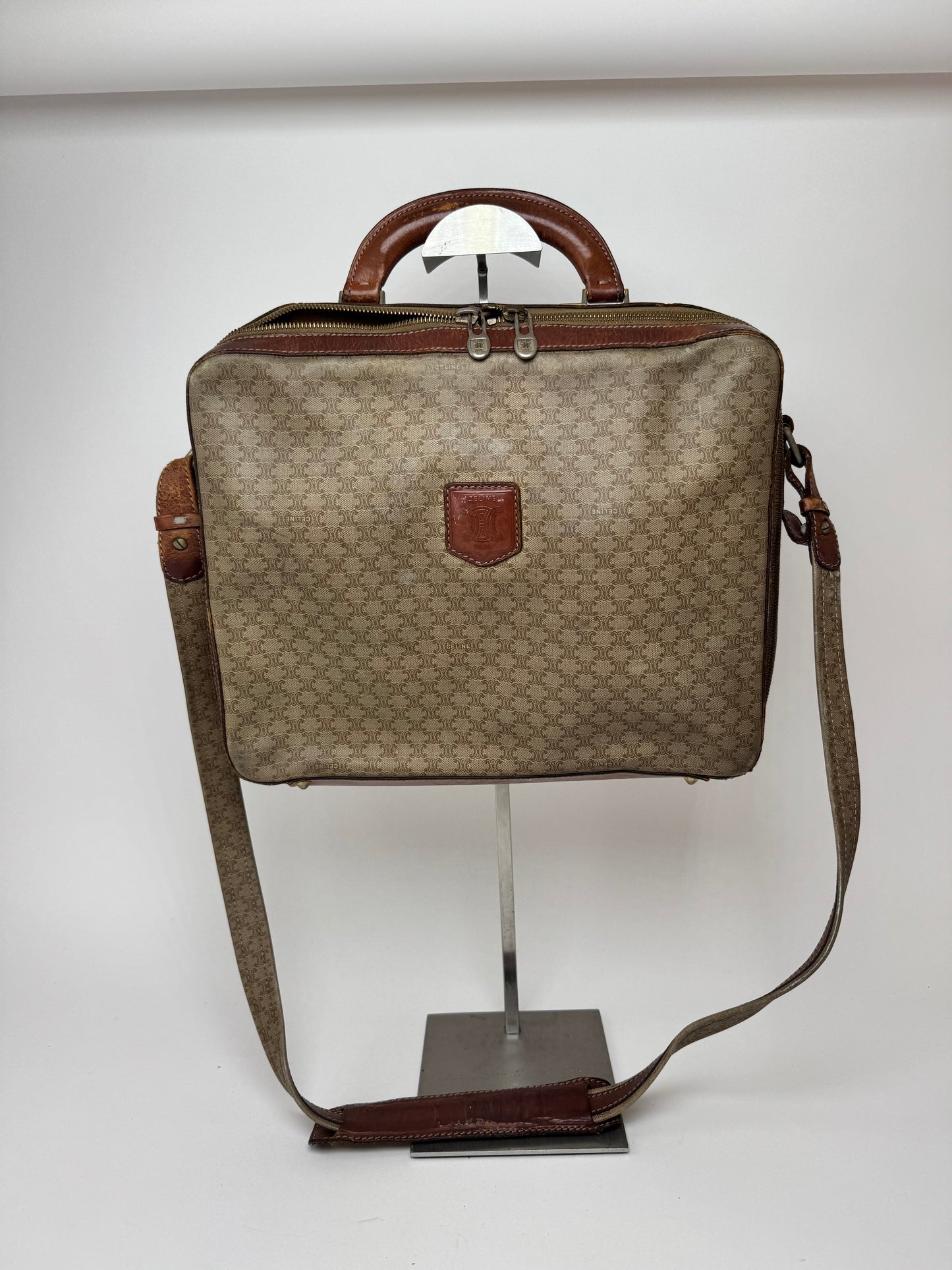 Vintage Celine Paris 2Way leather Triomphe Bag beige