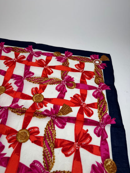 Foulard Céline vintage blanc rouge noir or