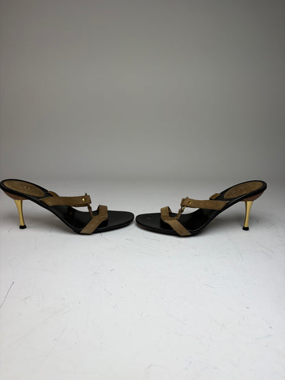 Vintage Gucci Suede Leather Heeled Sandals Brown Black EU37.5