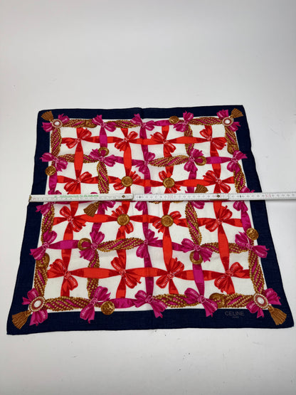 Foulard Céline vintage blanc rouge noir or