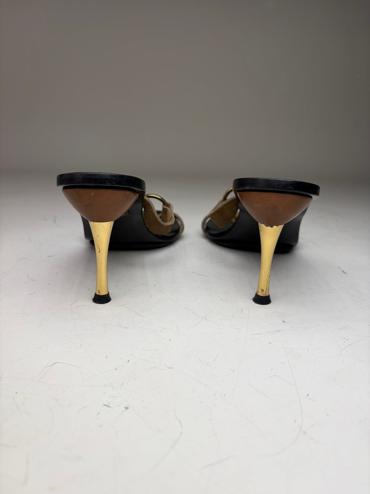 Vintage Gucci Suede Leather Heeled Sandals Brown Black EU37.5