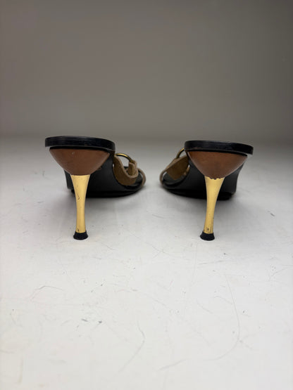 Vintage Gucci Suede Leather Heeled Sandals Brown Black EU37.5