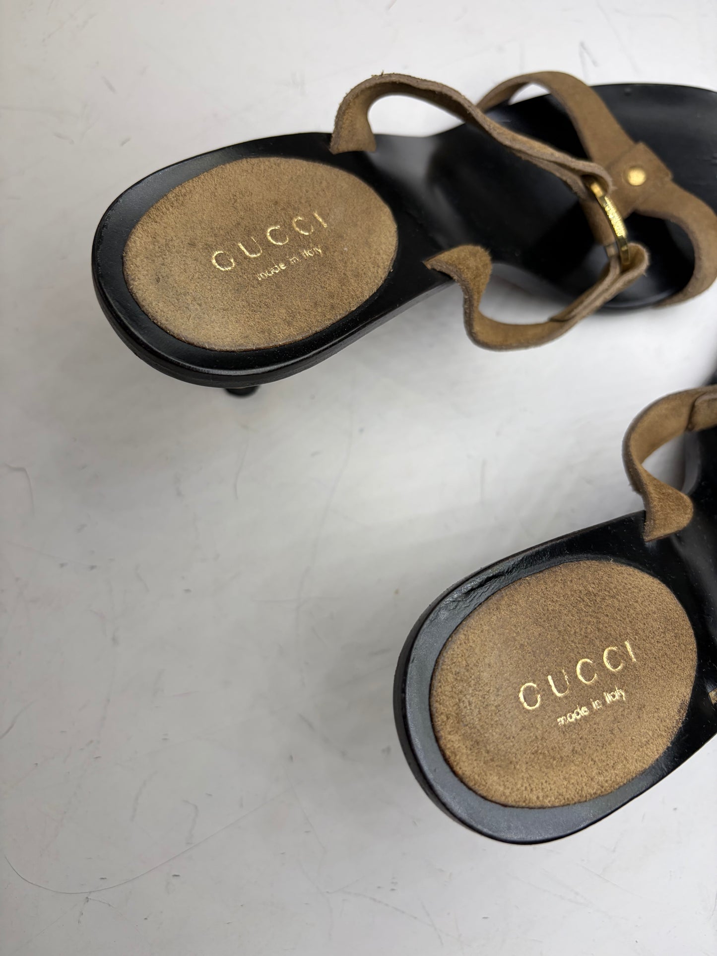 Vintage Gucci Suede Leather Heeled Sandals Brown Black EU37.5