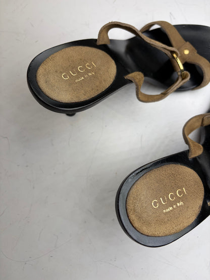 Vintage Gucci Suede Leather Heeled Sandals Brown Black EU37.5