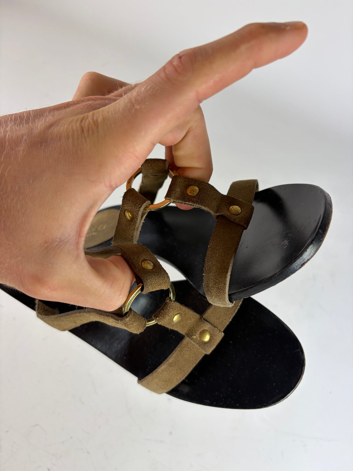 Vintage Gucci Suede Leather Heeled Sandals Brown Black EU37.5