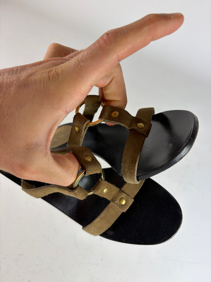 Vintage Gucci Suede Leather Heeled Sandals Brown Black EU37.5