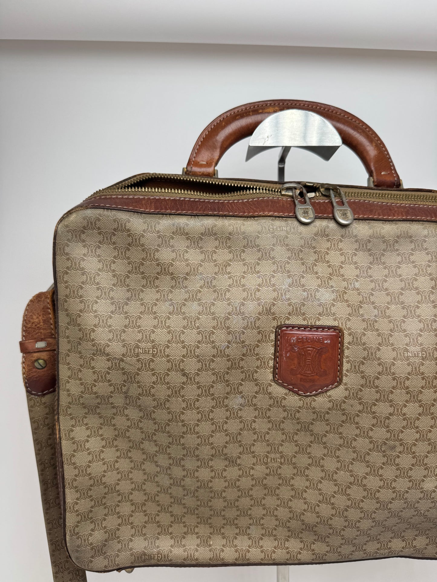 Vintage Celine Paris 2Way leather Triomphe Bag beige