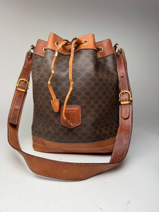 Sac Céline vintage en cuir monogrammé SAC Seau marron
