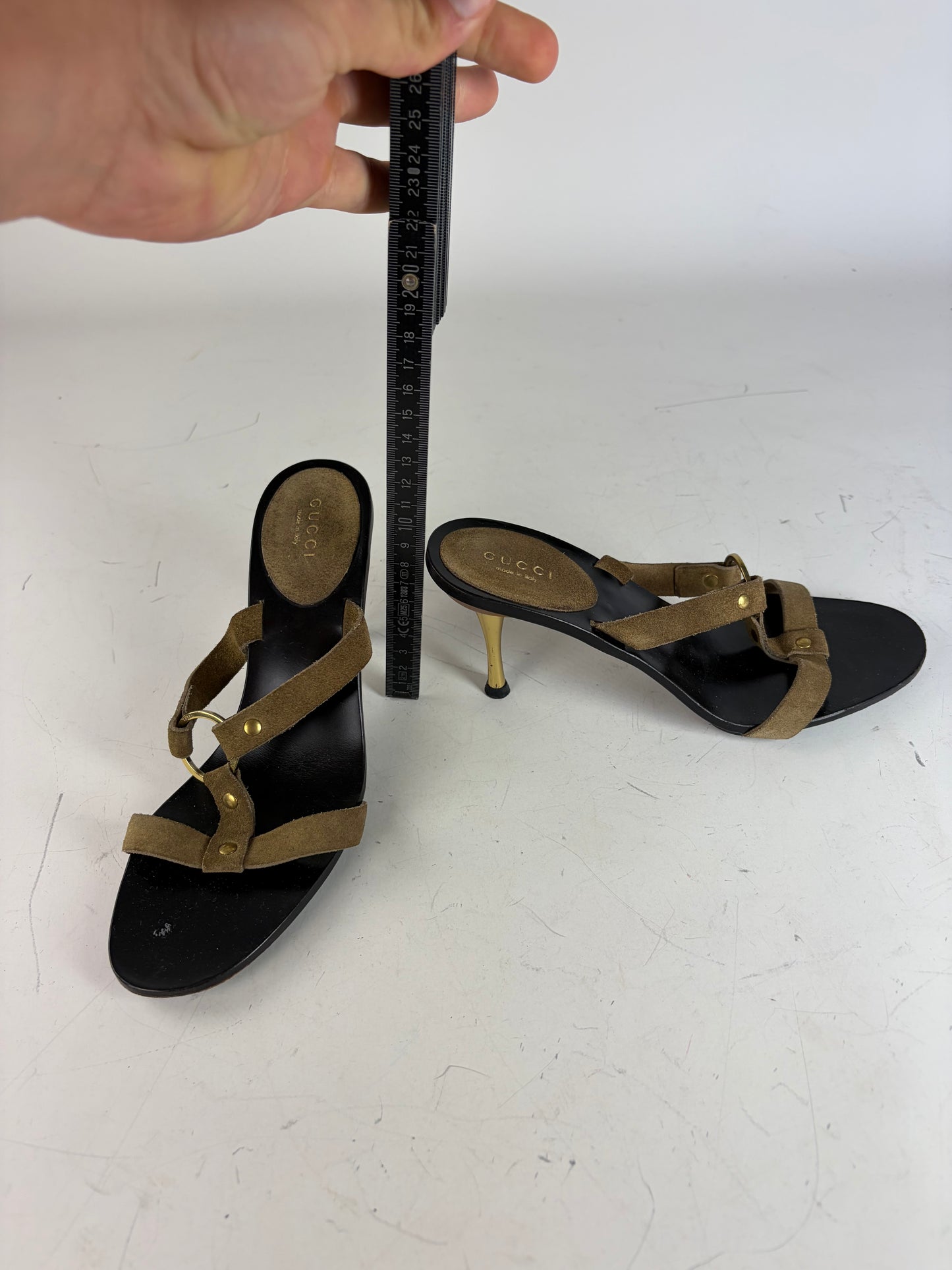 Vintage Gucci Suede Leather Heeled Sandals Brown Black EU37.5